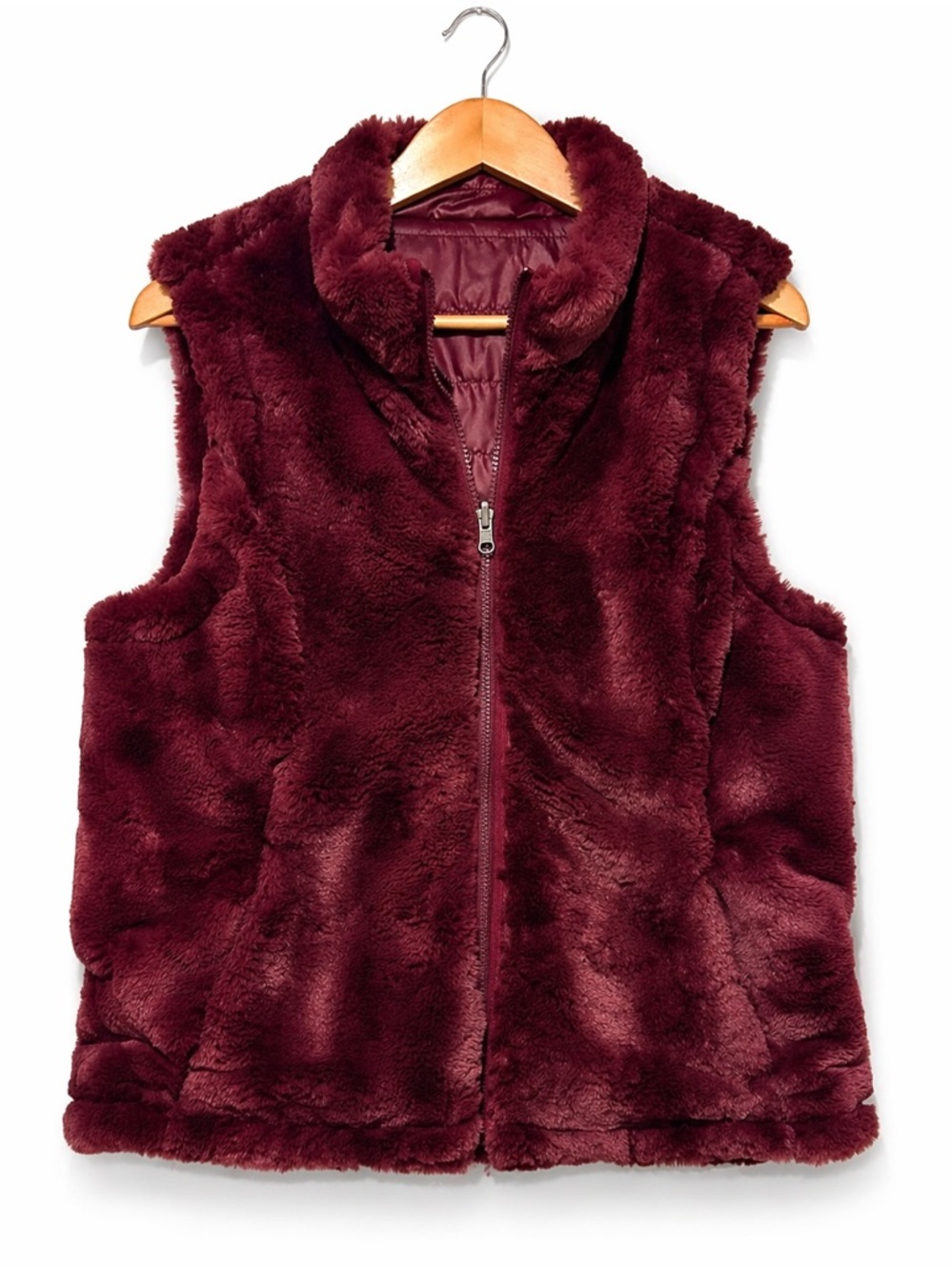 Original Nicole Faux Fur Vest Reversible Burgundy Women’s Size L Zip Cozy